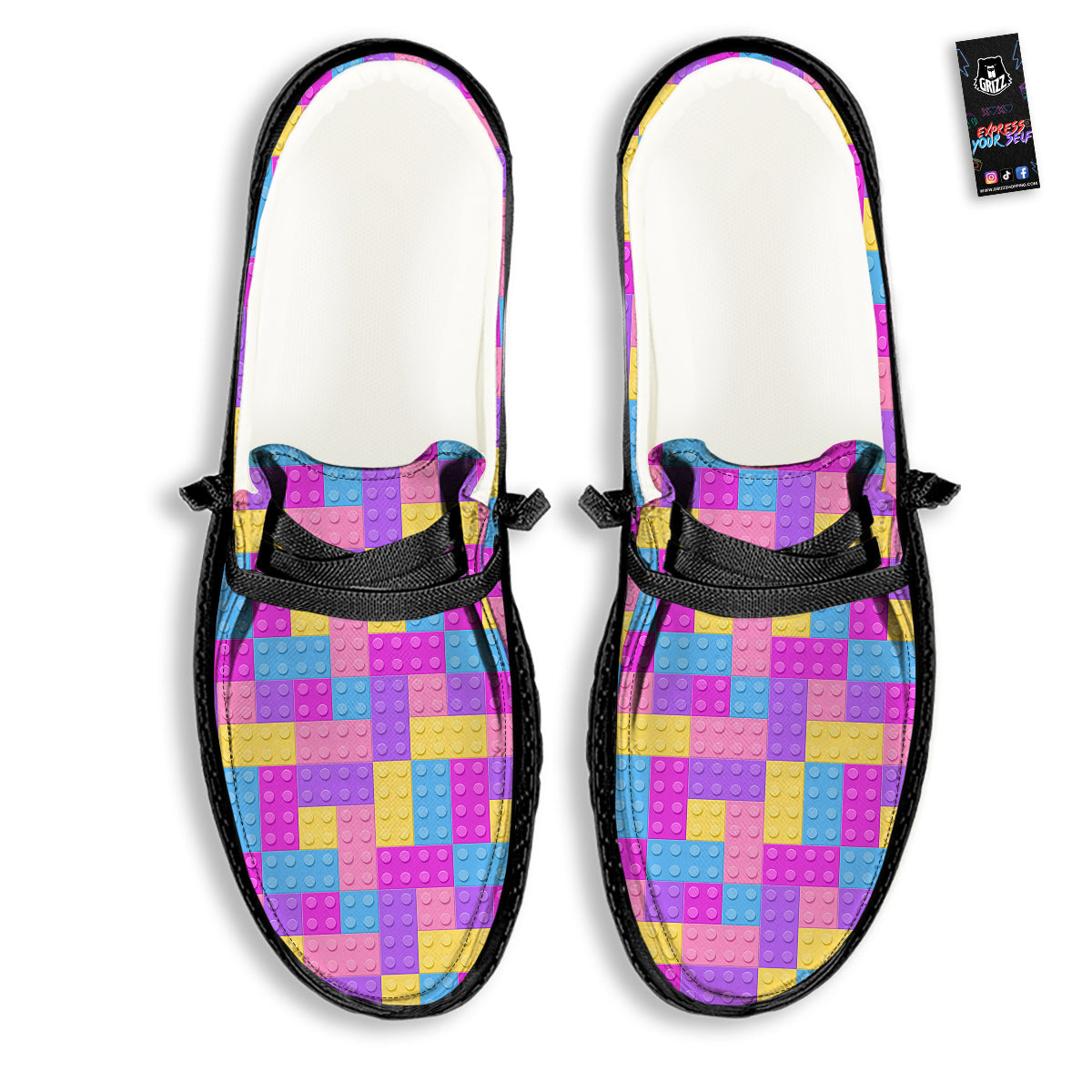 Video Game Colorful Block Puzzle Print Black Loafers-grizzshop
