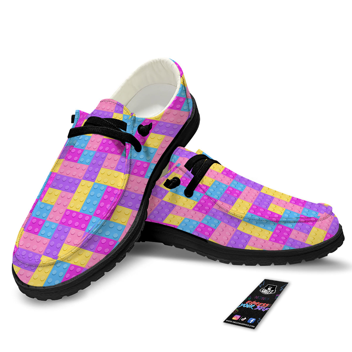 Video Game Colorful Block Puzzle Print Black Loafers-grizzshop
