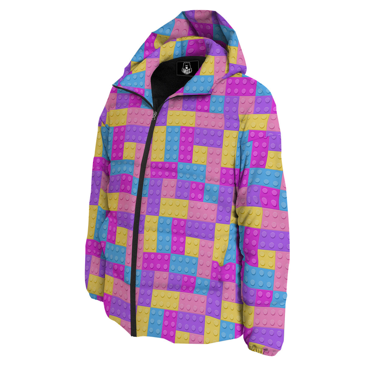 Video Game Colorful Block Puzzle Print Down Jacket-grizzshop