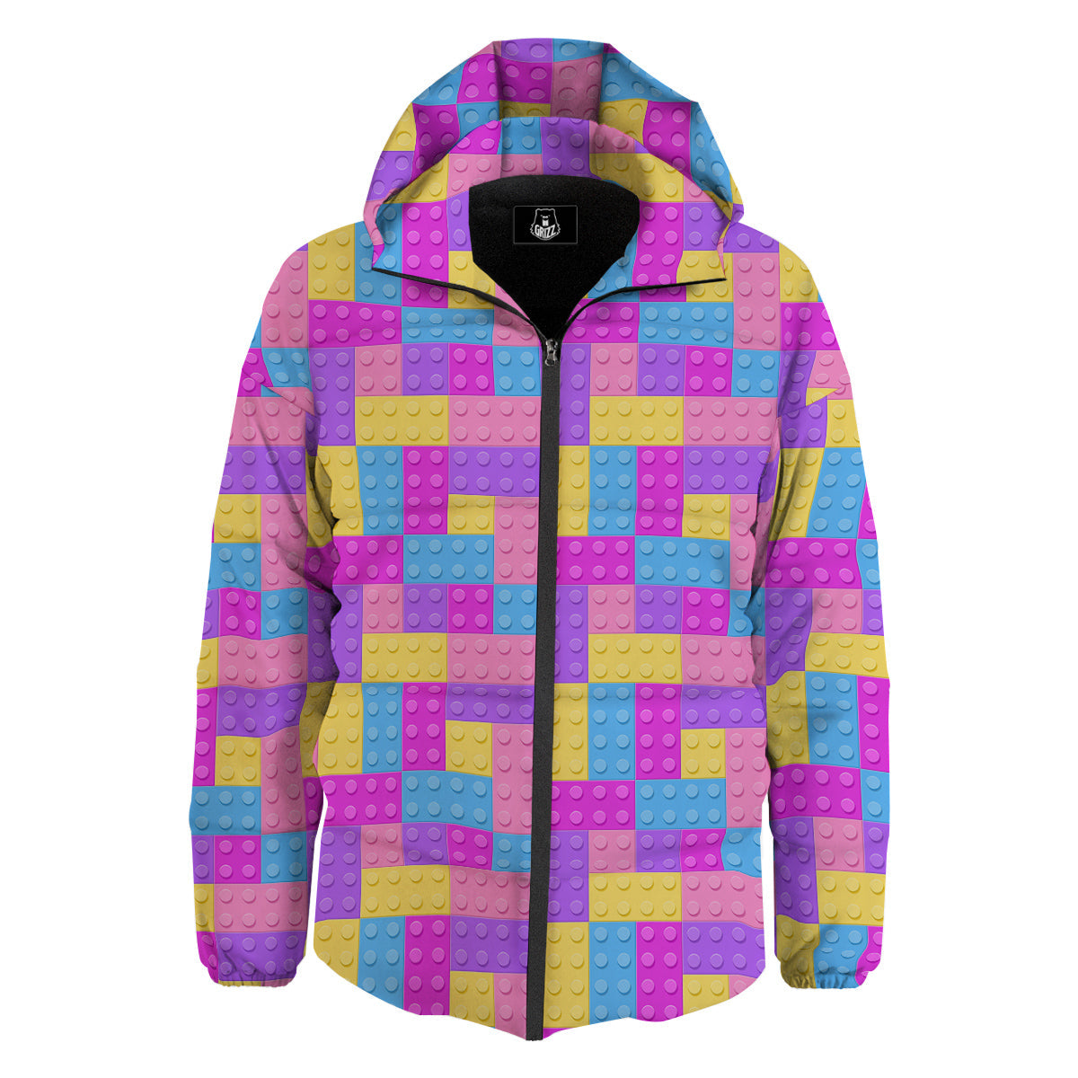 Video Game Colorful Block Puzzle Print Down Jacket-grizzshop