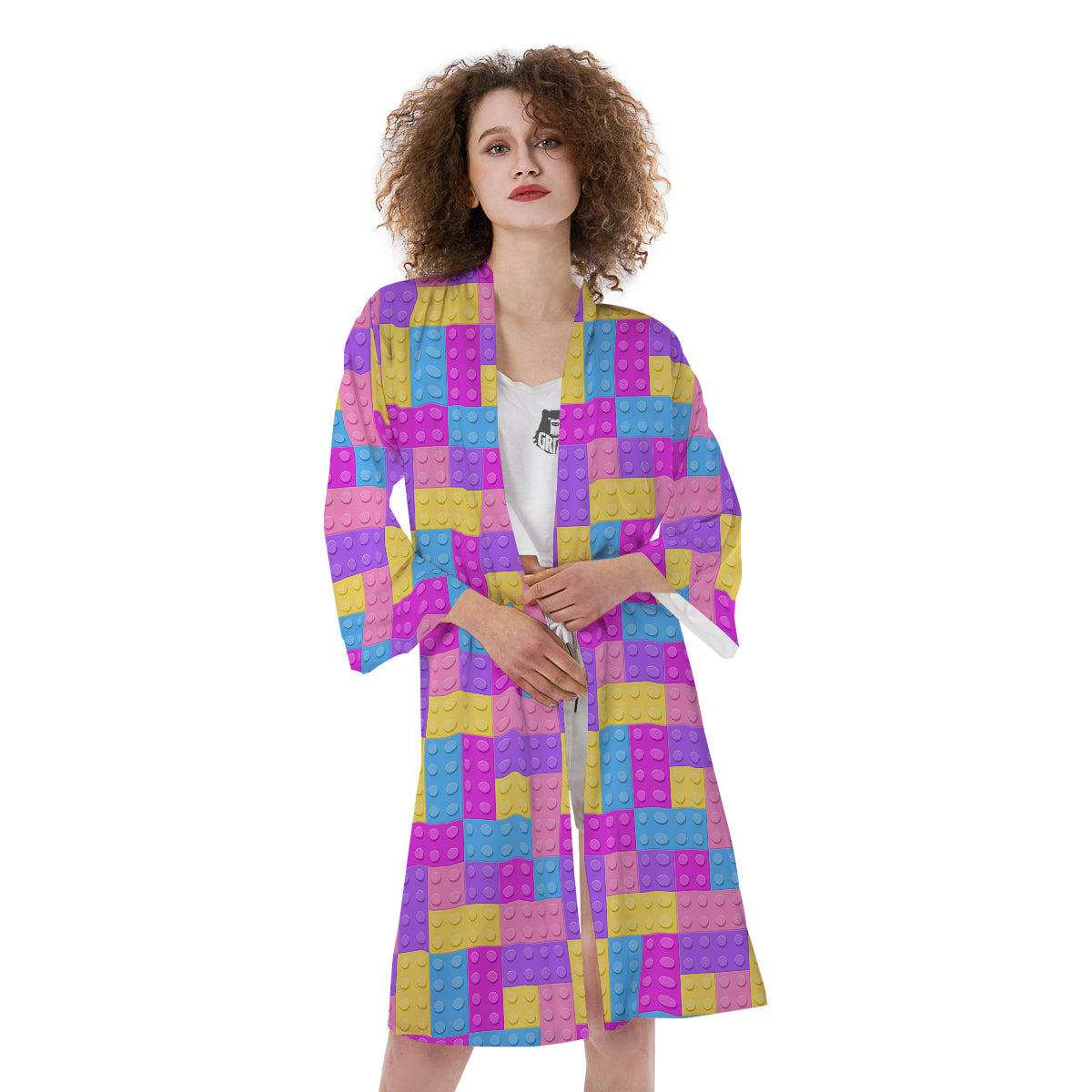 Video Game Colorful Block Puzzle Print Kimono-grizzshop