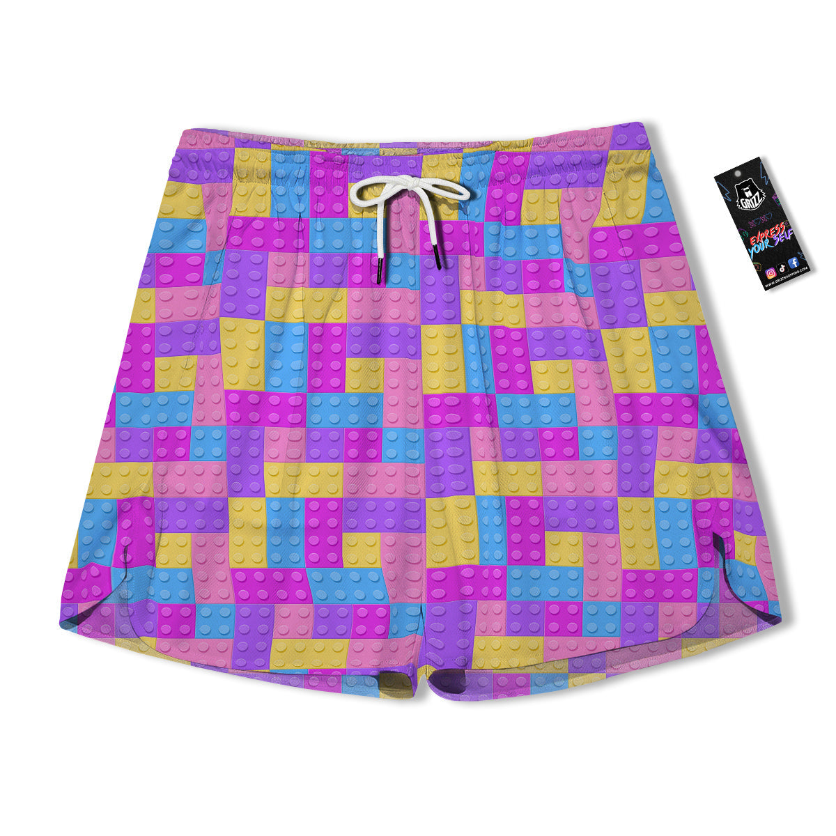 Video Game Colorful Block Puzzle Print Men's Running Shorts-grizzshop