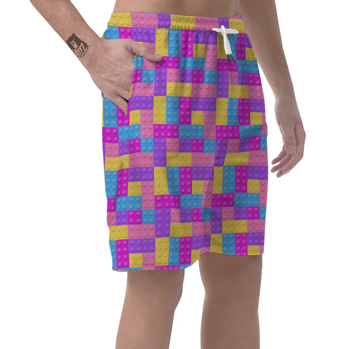 Video Game Colorful Block Puzzle Print Men's Shorts-grizzshop