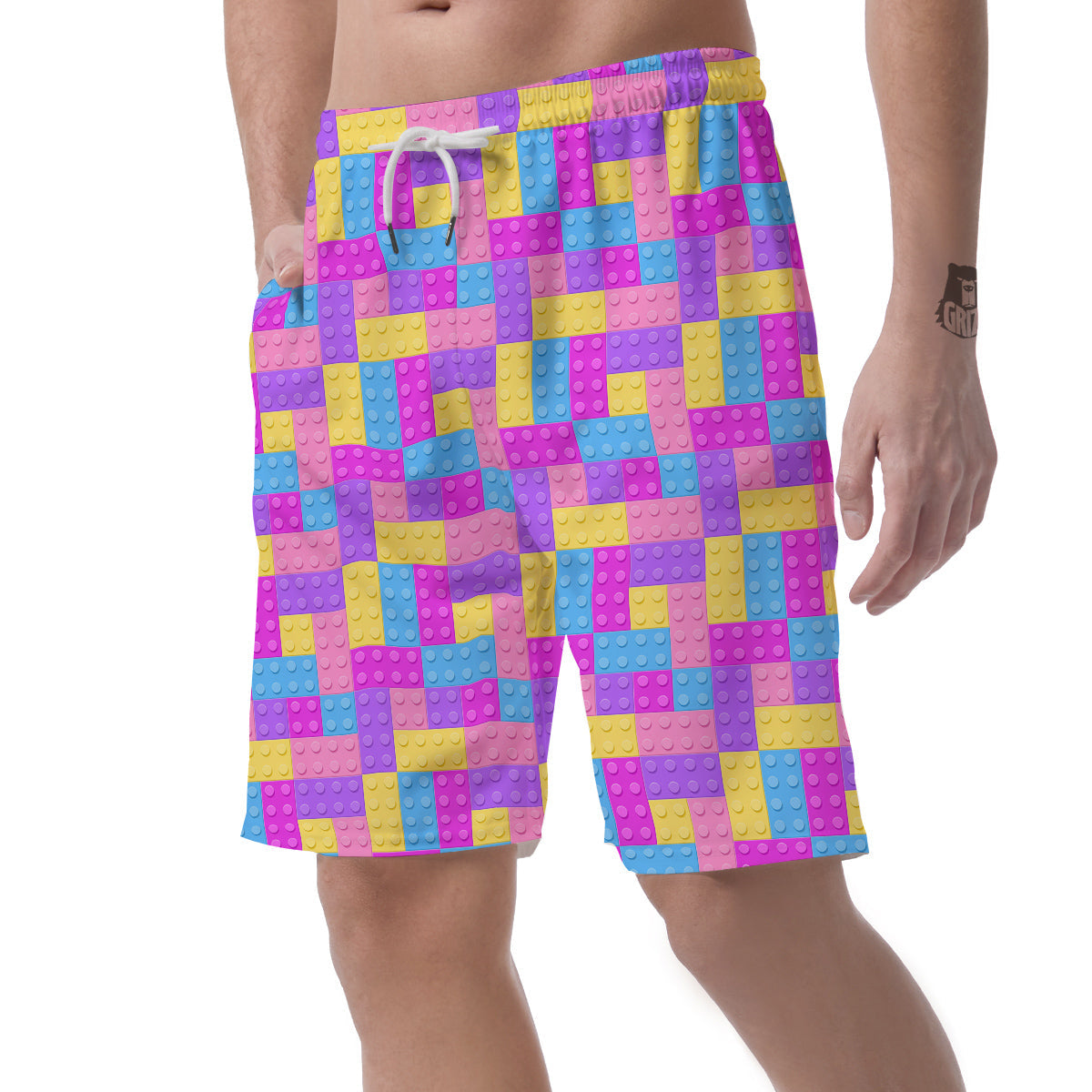 Video Game Colorful Block Puzzle Print Men's Shorts-grizzshop