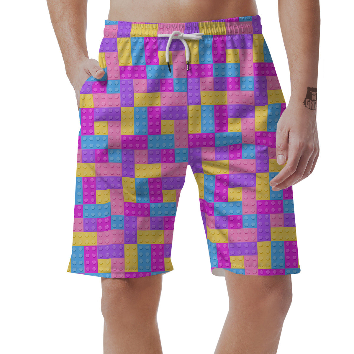Video Game Colorful Block Puzzle Print Men's Shorts-grizzshop
