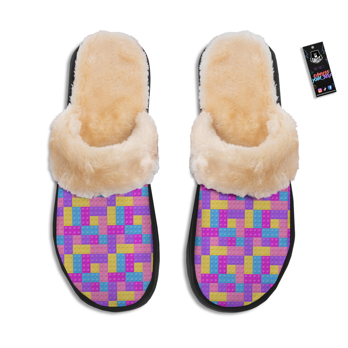 Video Game Colorful Block Puzzle Print Slippers-grizzshop
