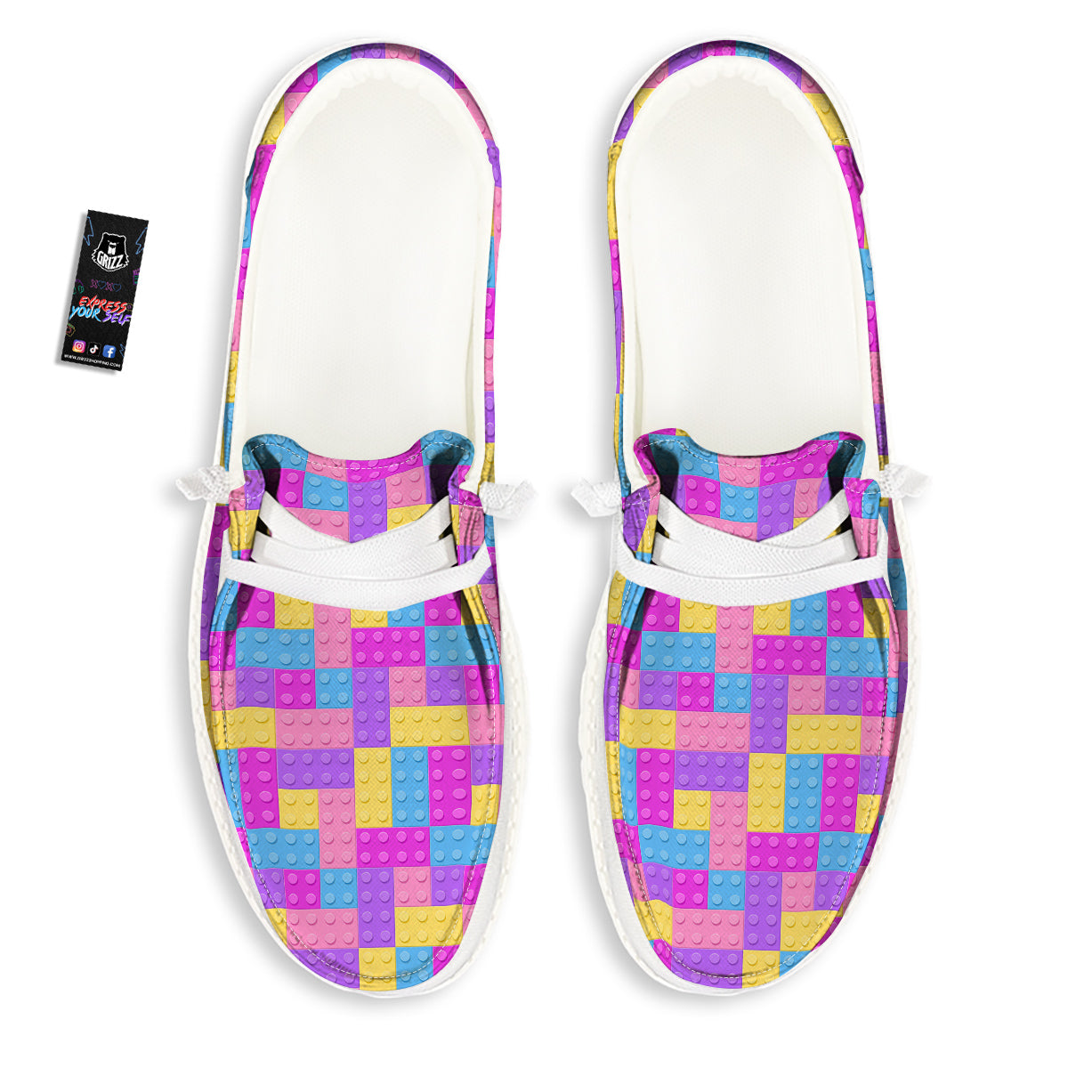 Video Game Colorful Block Puzzle Print White Loafers-grizzshop