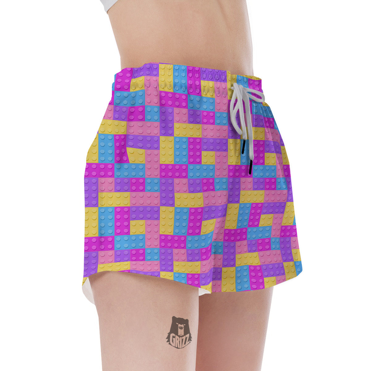 Video Game Colorful Block Puzzle Print Women's Shorts-grizzshop