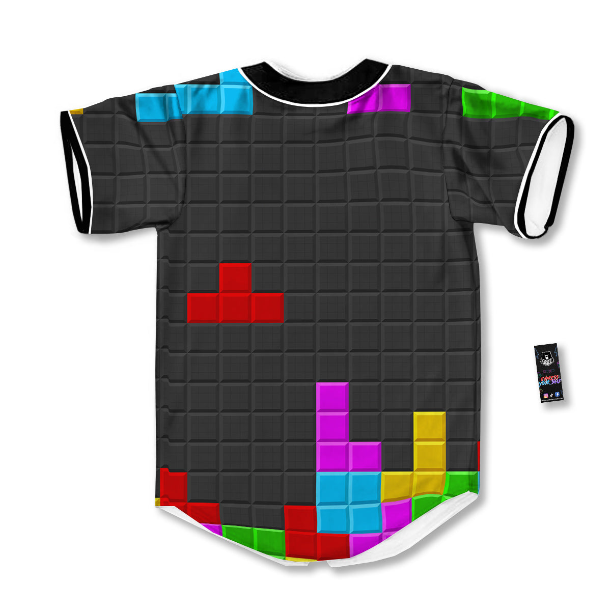 Video Game Colorful Brick Puzzle Print Baseball Jersey-grizzshop