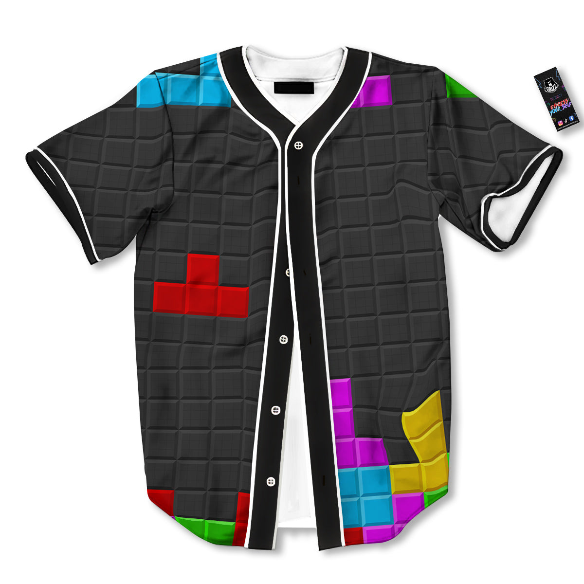 Video Game Colorful Brick Puzzle Print Baseball Jersey-grizzshop
