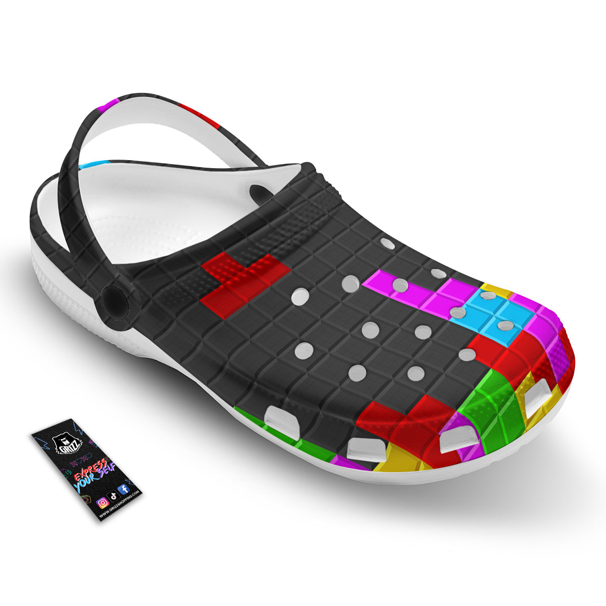 Video Game Colorful Brick Puzzle Print Clog-grizzshop
