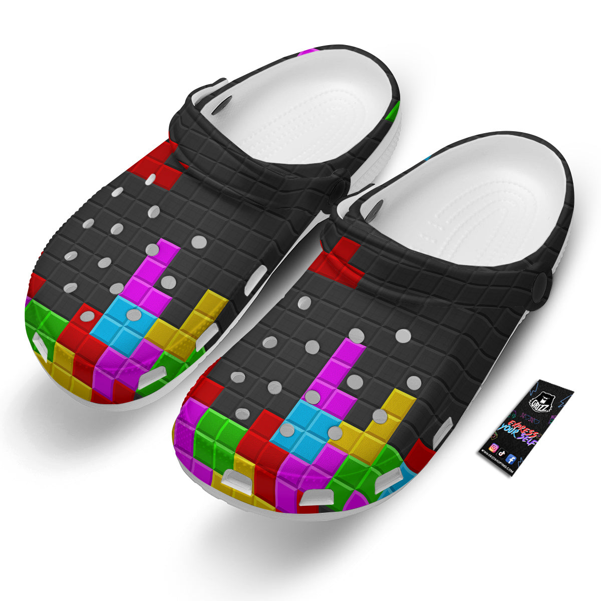 Video Game Colorful Brick Puzzle Print Clog-grizzshop