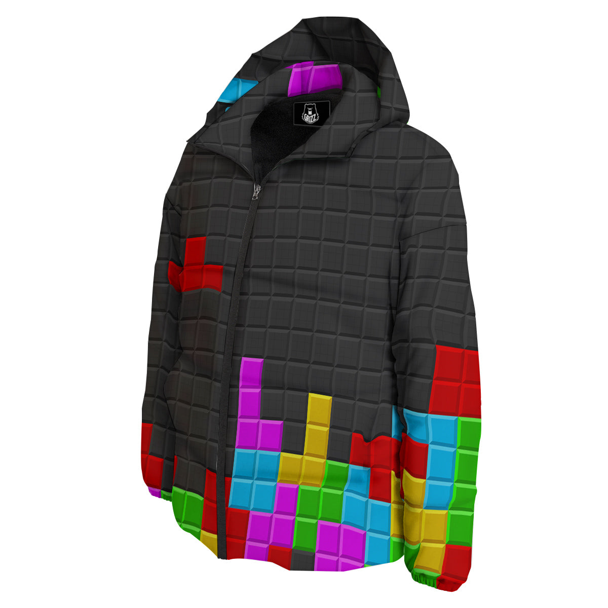 Video Game Colorful Brick Puzzle Print Down Jacket-grizzshop