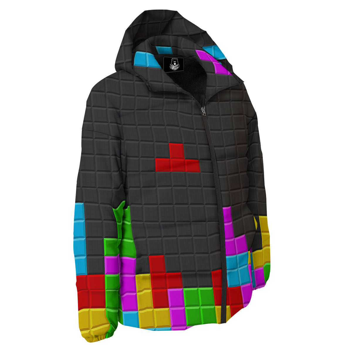 Video Game Colorful Brick Puzzle Print Down Jacket-grizzshop