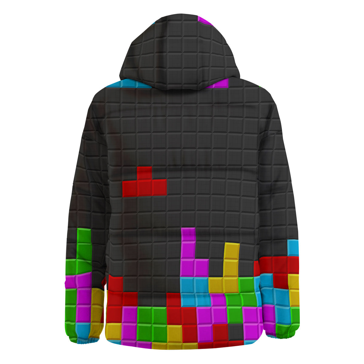 Video Game Colorful Brick Puzzle Print Down Jacket-grizzshop