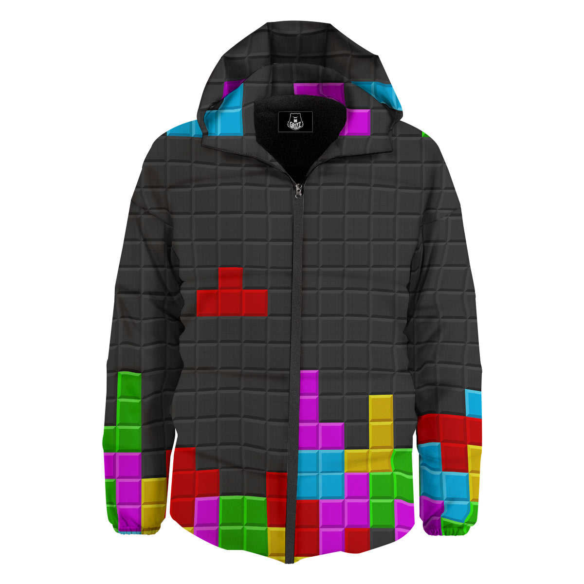 Video Game Colorful Brick Puzzle Print Down Jacket-grizzshop