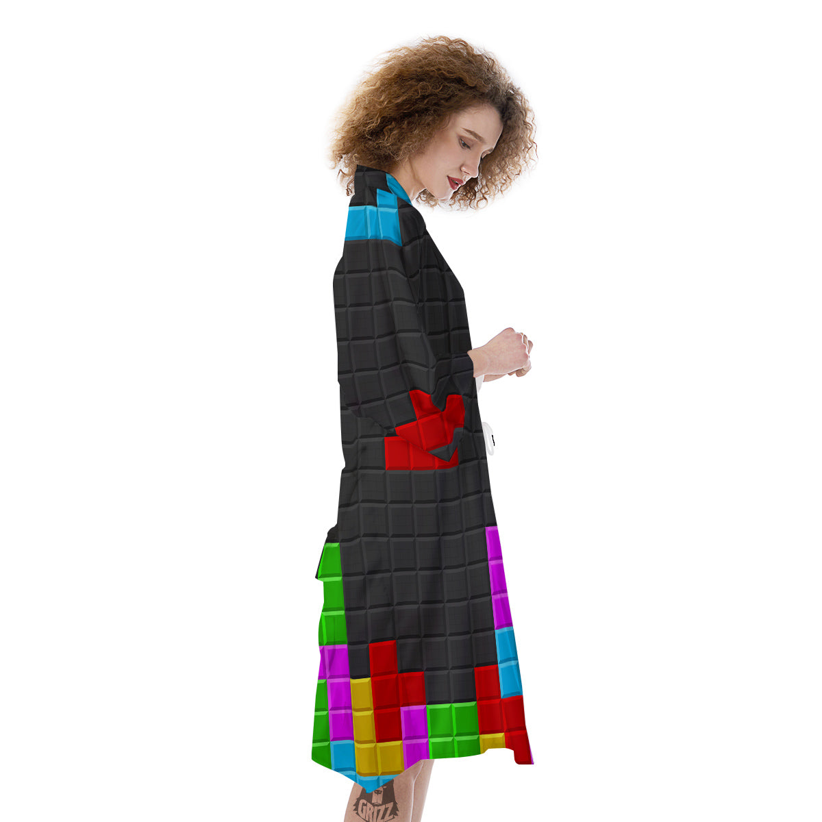 Video Game Colorful Brick Puzzle Print Kimono-grizzshop