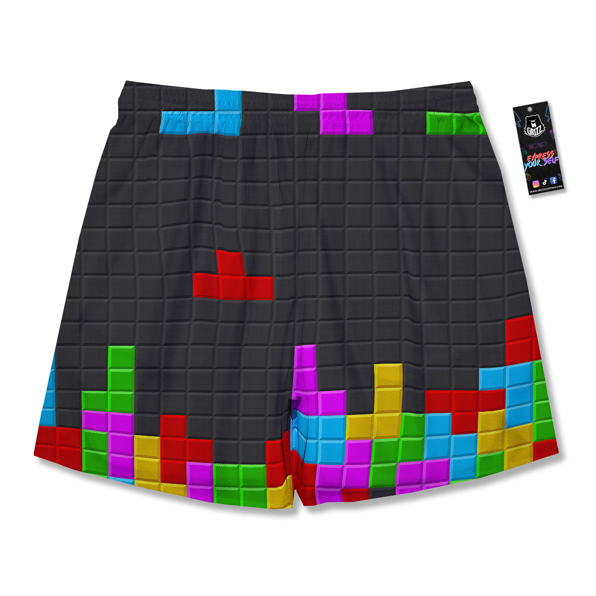 Video Game Colorful Brick Puzzle Print Men's Running Shorts-grizzshop