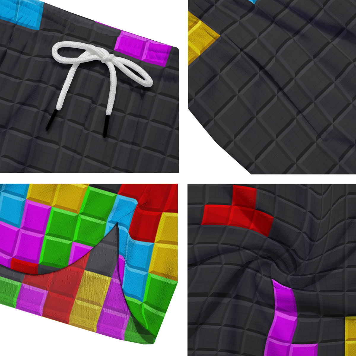 Video Game Colorful Brick Puzzle Print Men's Running Shorts-grizzshop