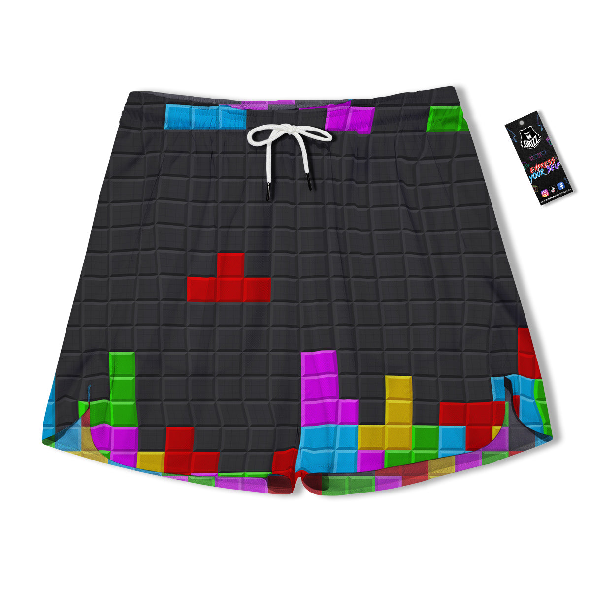 Video Game Colorful Brick Puzzle Print Men's Running Shorts-grizzshop