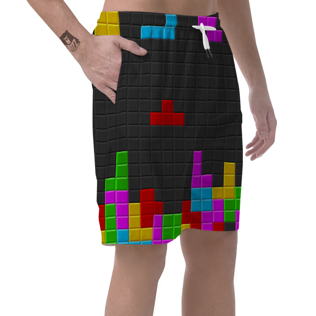 Video Game Colorful Brick Puzzle Print Men's Shorts-grizzshop