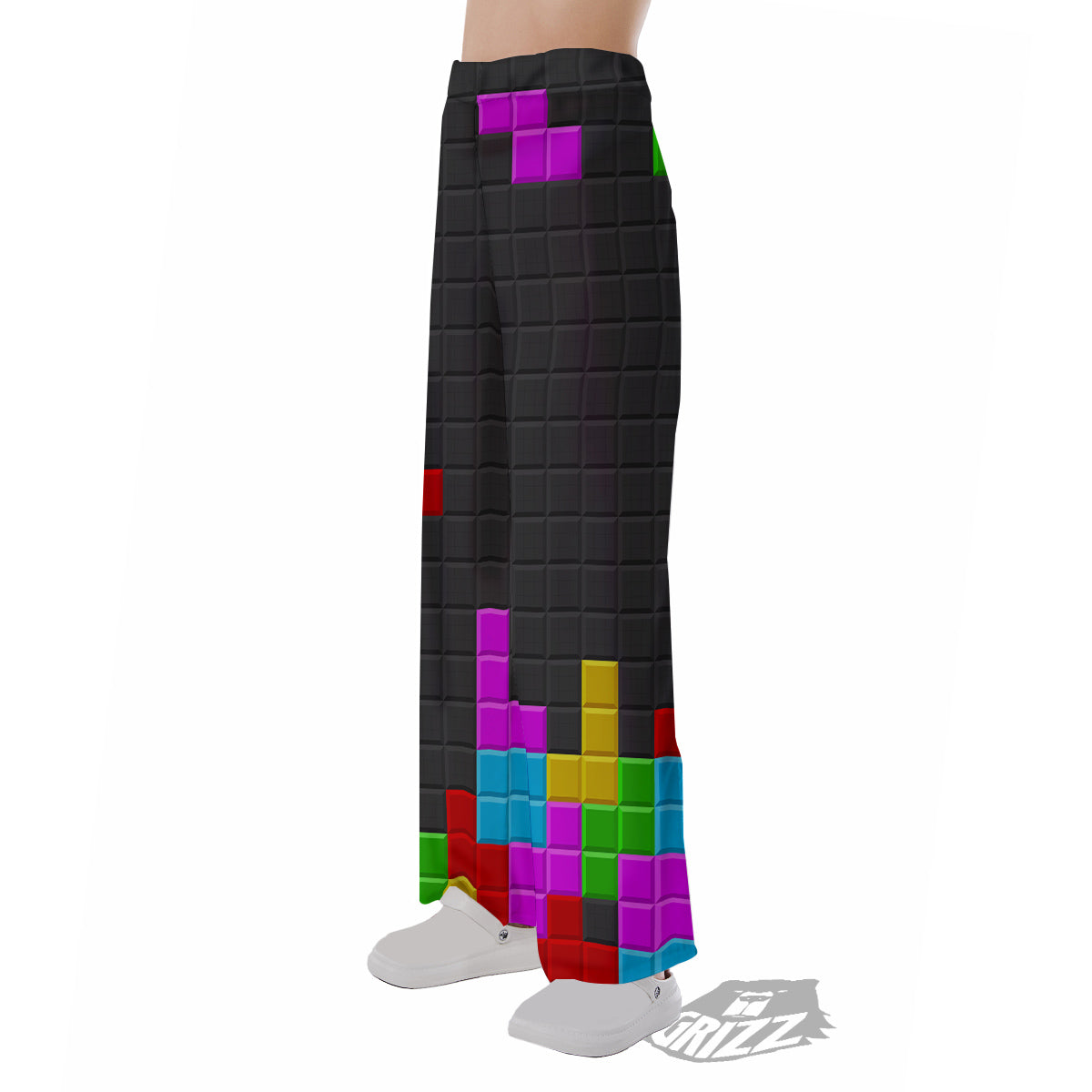 Video Game Colorful Brick Puzzle Print Pajama Pants-grizzshop