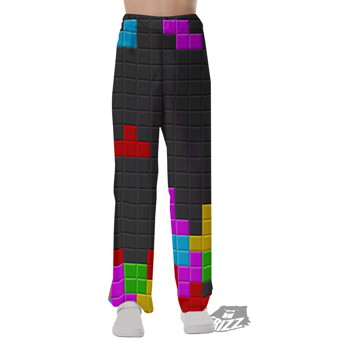 Video Game Colorful Brick Puzzle Print Pajama Pants-grizzshop