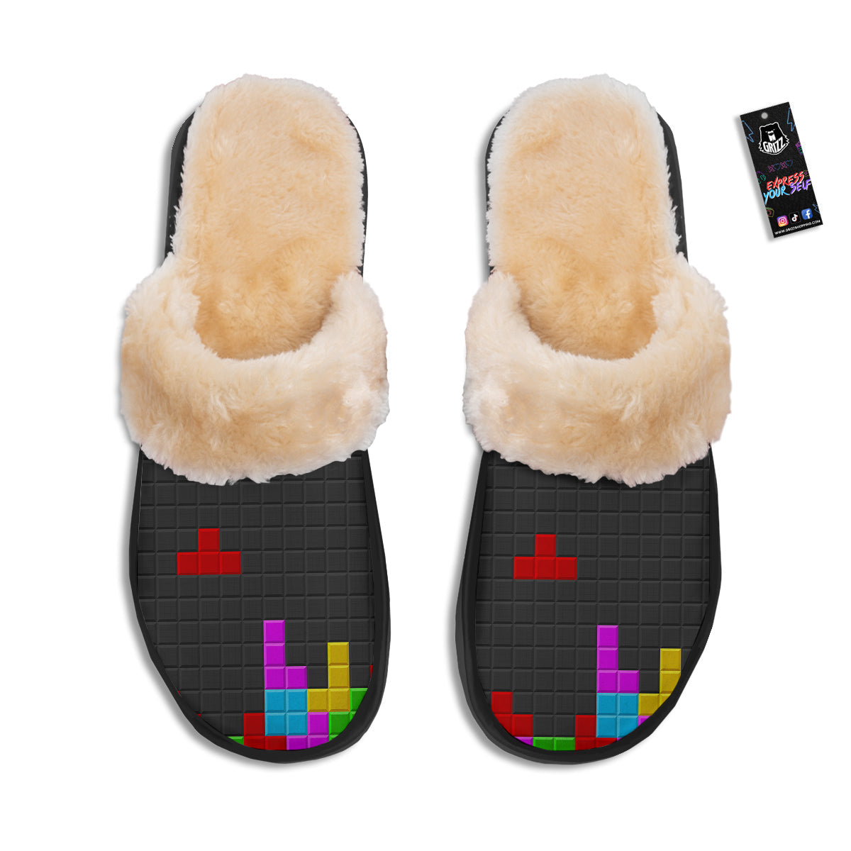 Video Game Colorful Brick Puzzle Print Slippers-grizzshop