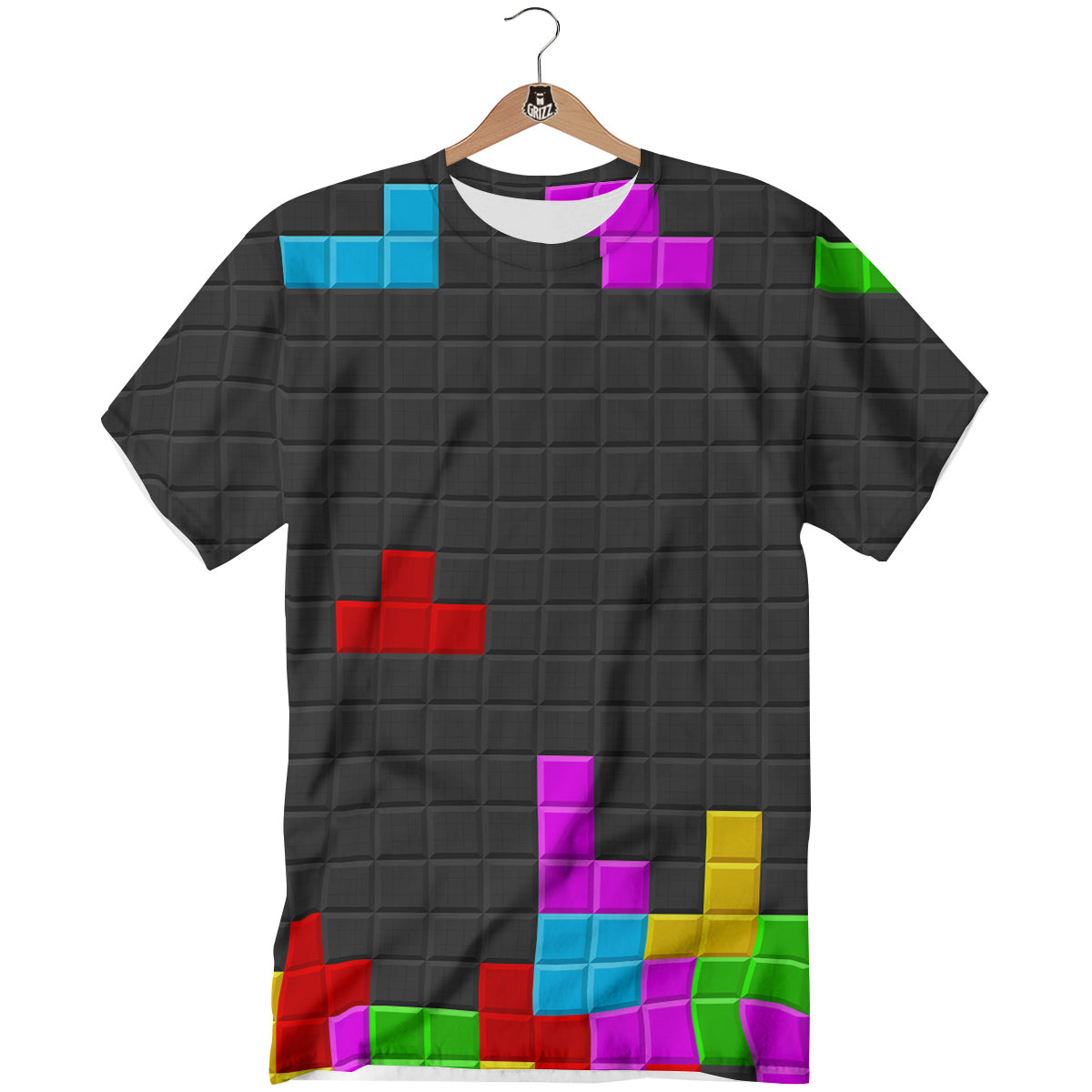 Video Game Colorful Brick Puzzle Print T-Shirt-grizzshop
