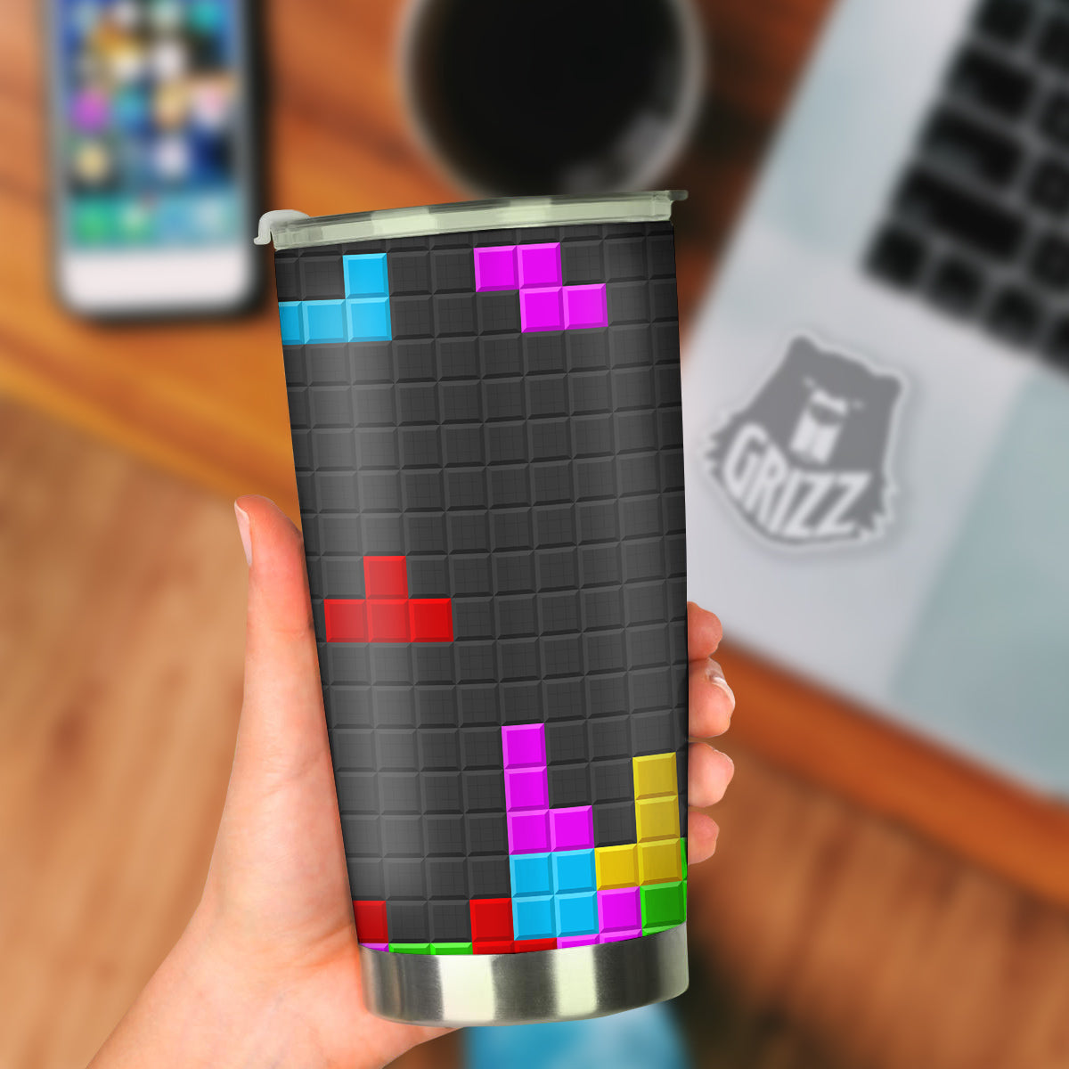 Video Game Colorful Brick Puzzle Print Tumbler-grizzshop