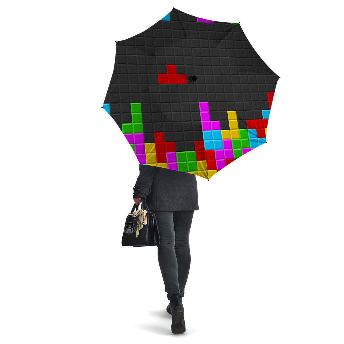 Video Game Colorful Brick Puzzle Print Umbrella-grizzshop