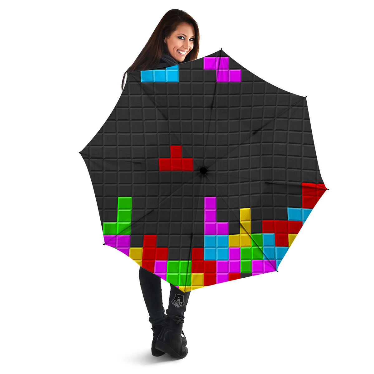 Video Game Colorful Brick Puzzle Print Umbrella-grizzshop