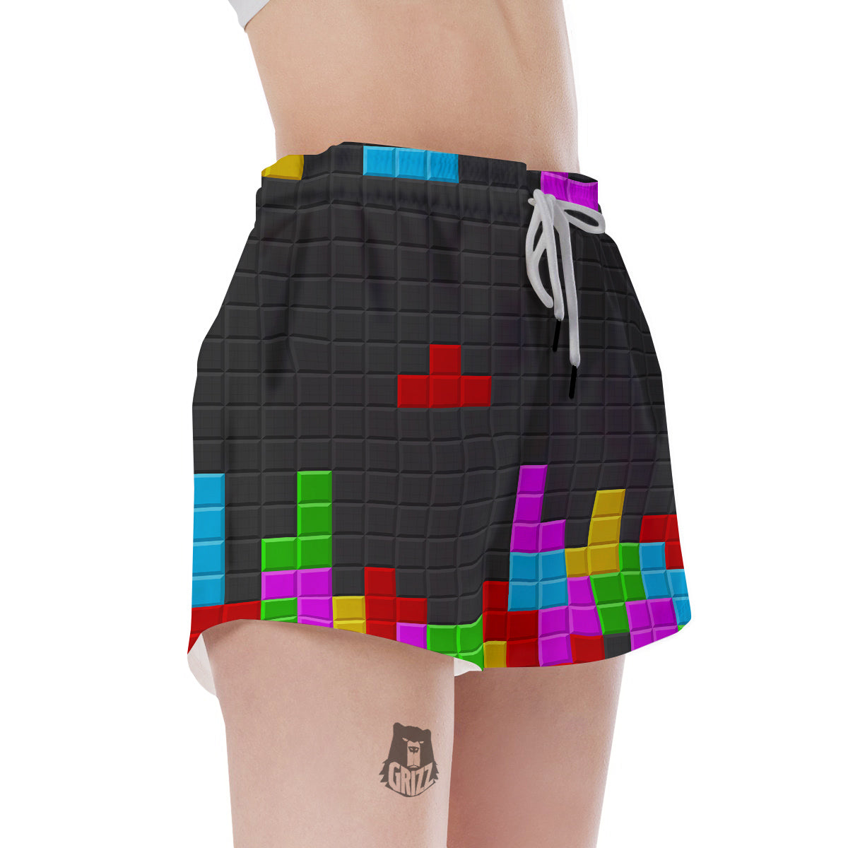Video Game Colorful Brick Puzzle Print Women's Shorts-grizzshop