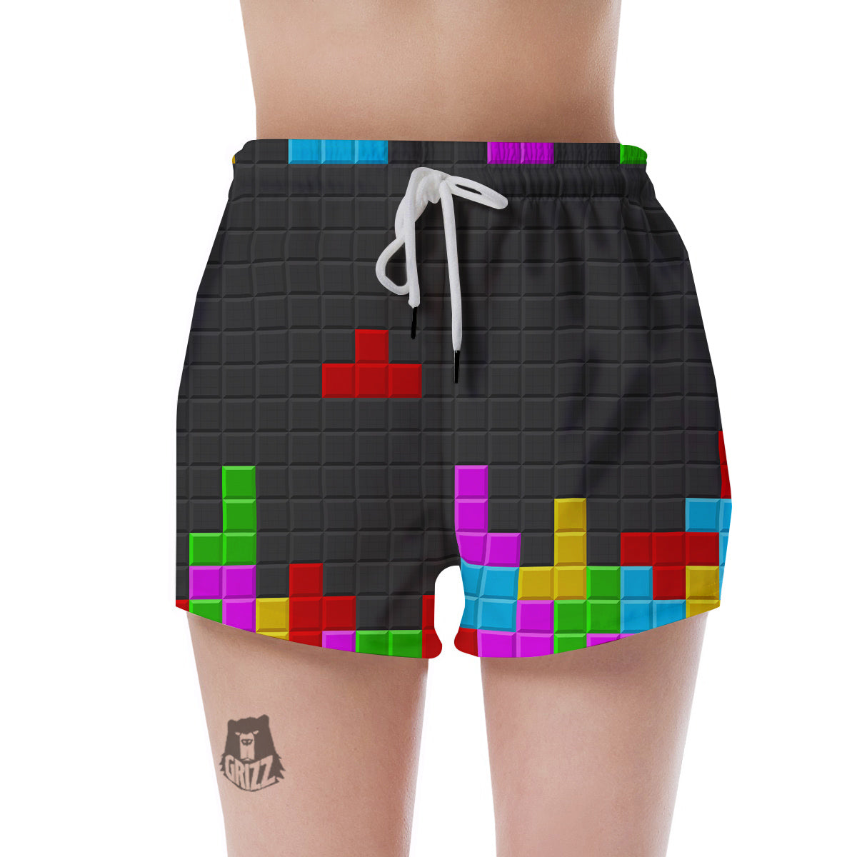 Video Game Colorful Brick Puzzle Print Women's Shorts-grizzshop