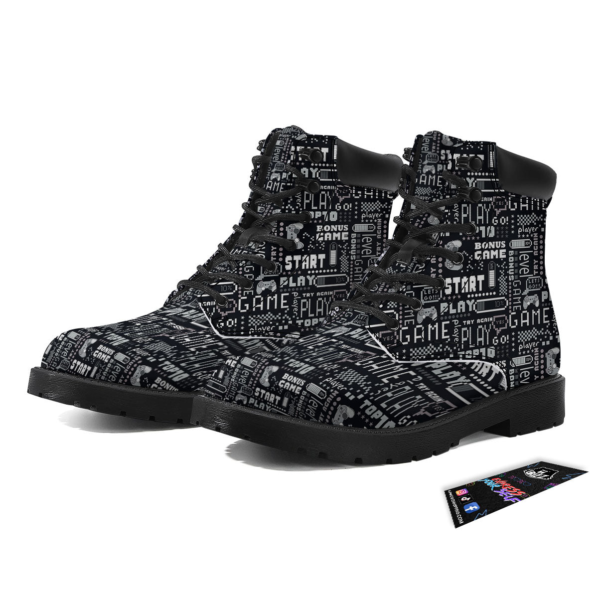 Video Game White And Black Print Pattern Boots-grizzshop