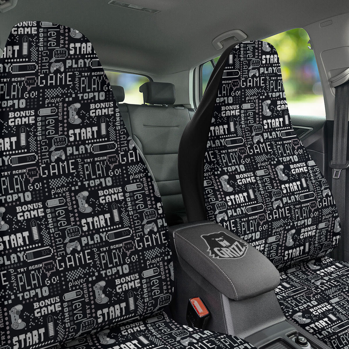 Video Game White And Black Print Pattern Car Seat Covers-grizzshop