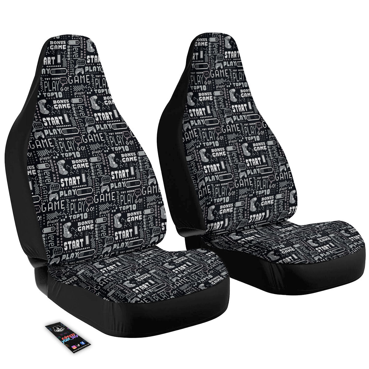 Video Game White And Black Print Pattern Car Seat Covers-grizzshop