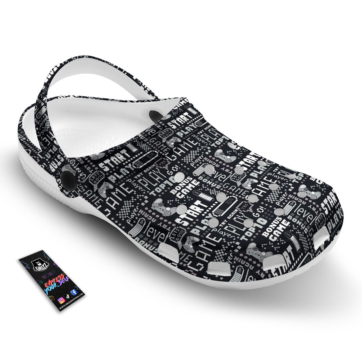 Video Game White And Black Print Pattern Clog-grizzshop
