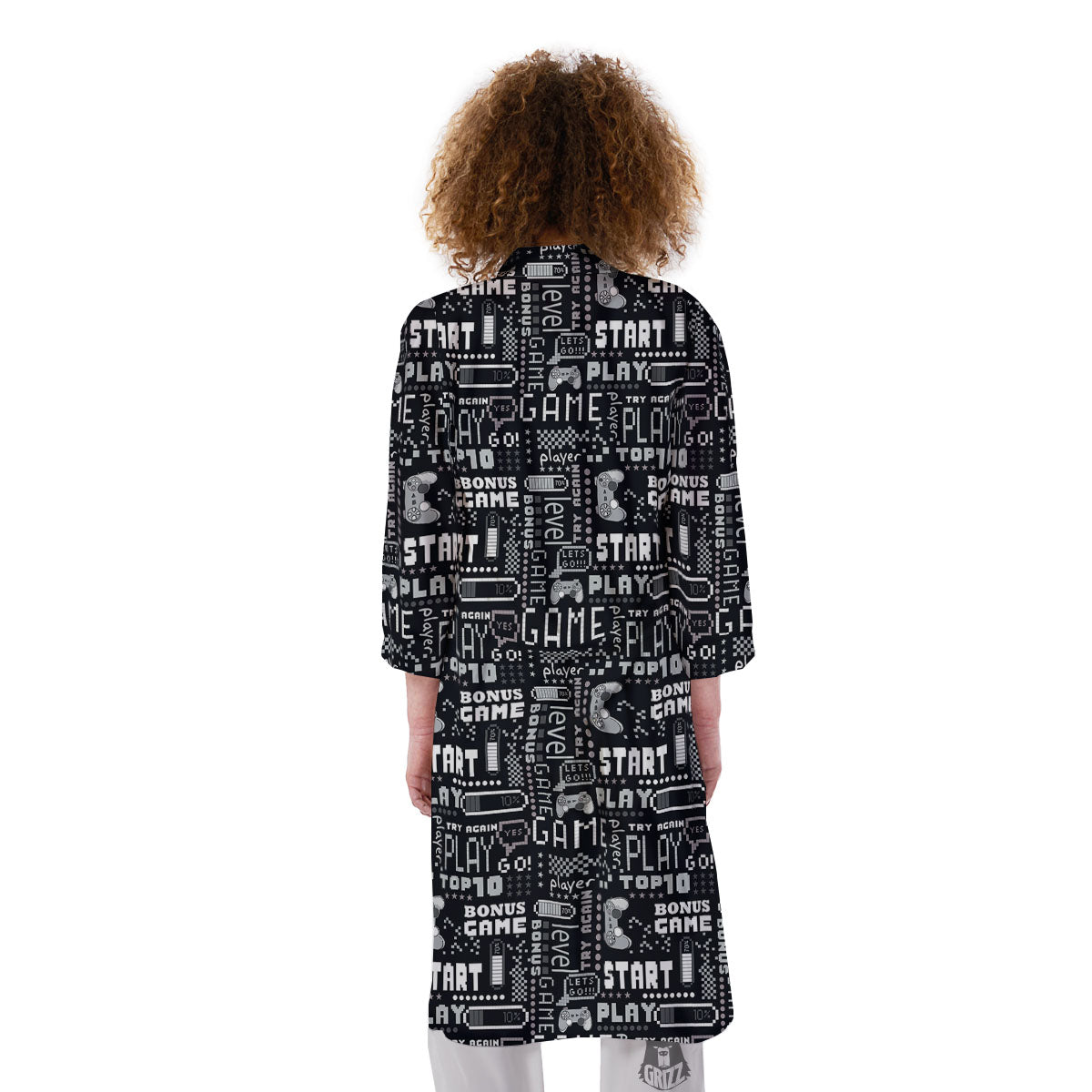 Video Game White And Black Print Pattern Kimono-grizzshop