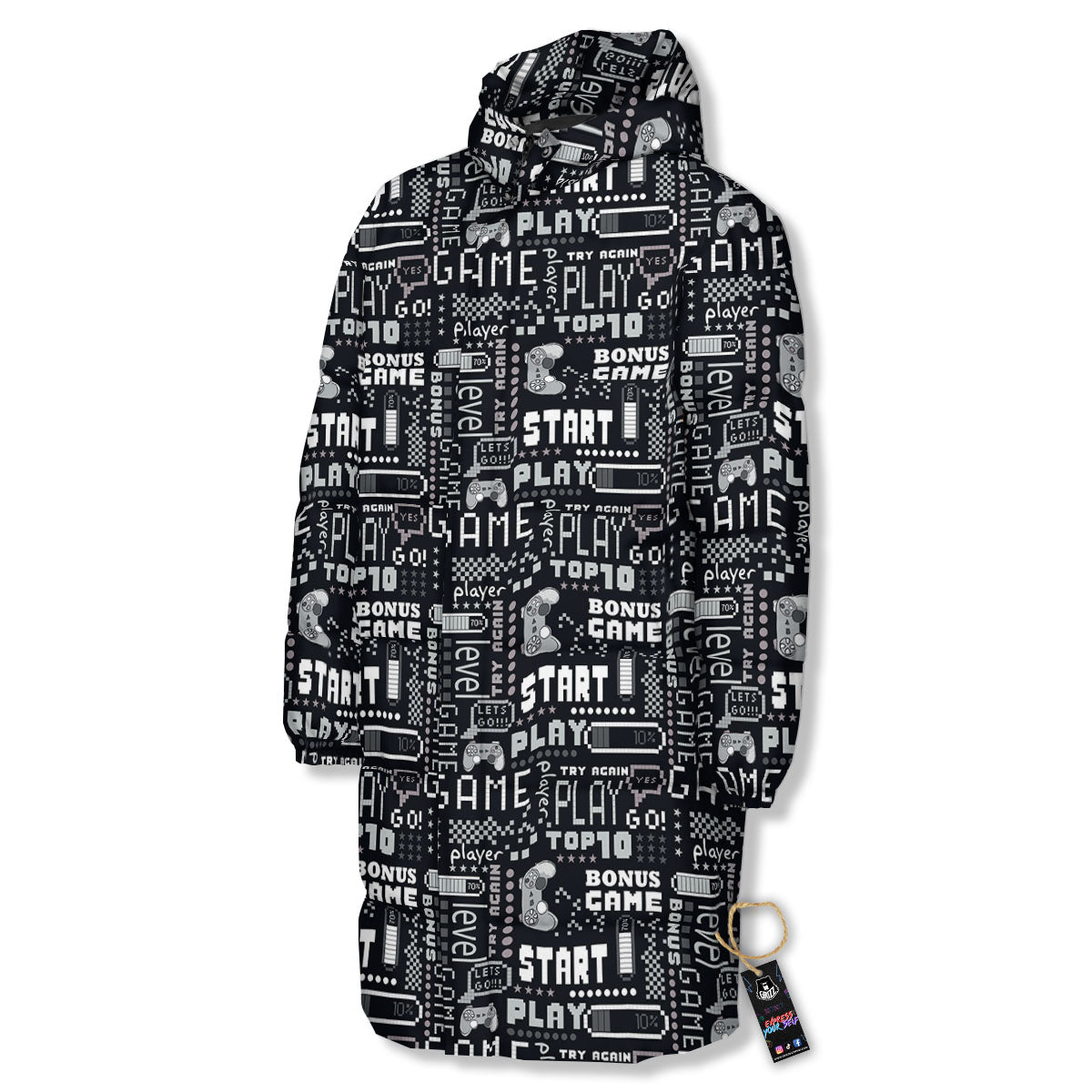 Video Game White And Black Print Pattern Long Down Jacket-grizzshop