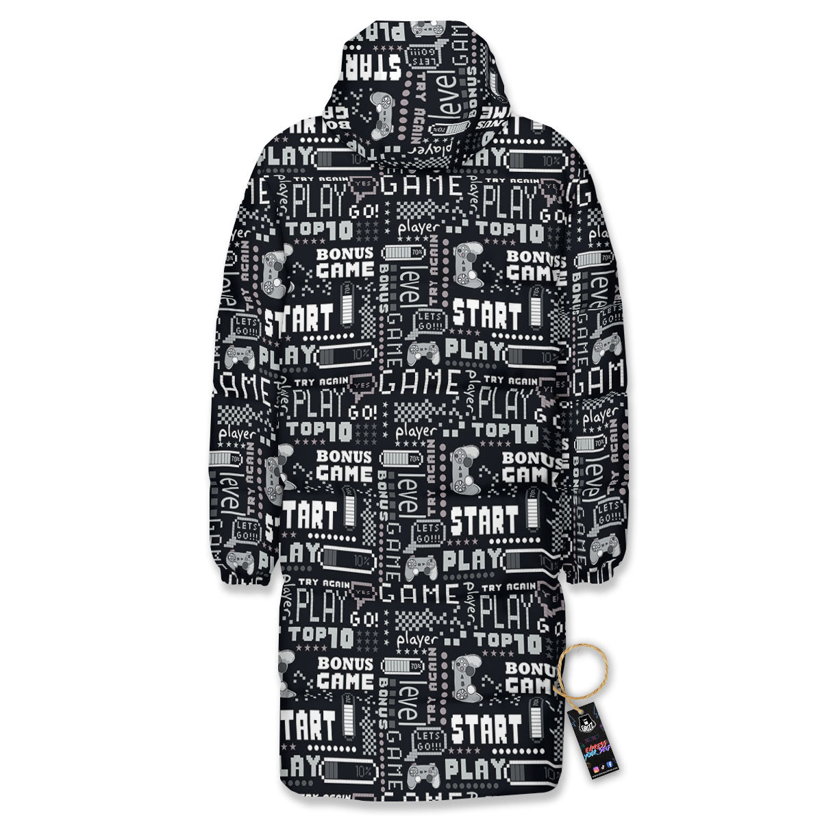 Video Game White And Black Print Pattern Long Down Jacket-grizzshop