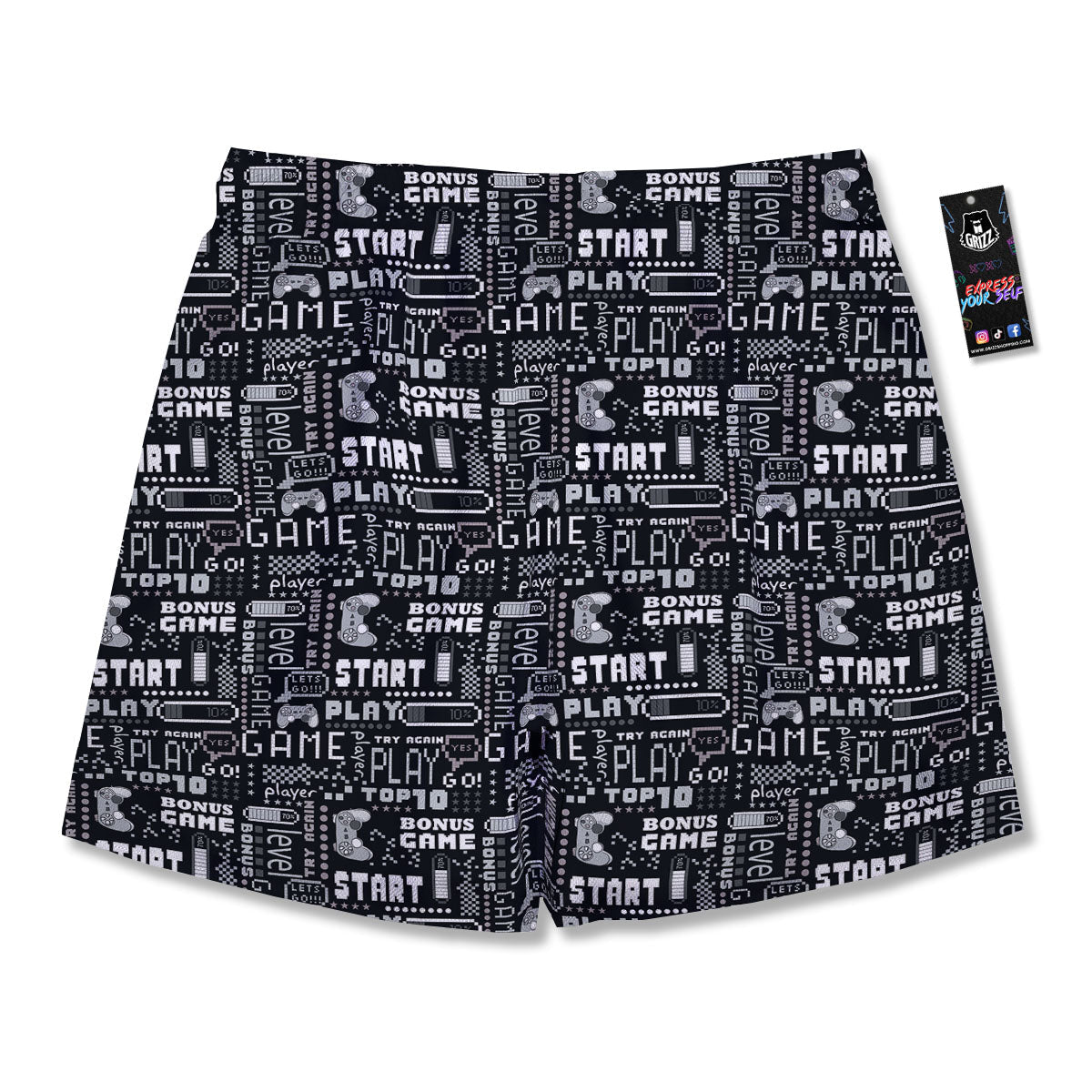Video Game White And Black Print Pattern Men's Running Shorts-grizzshop