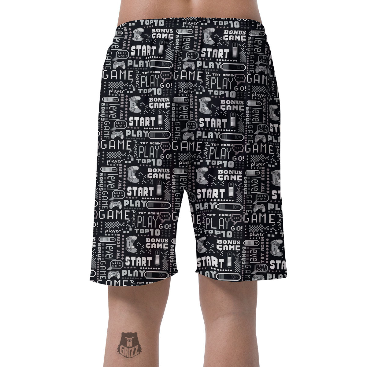 Video Game White And Black Print Pattern Men's Shorts-grizzshop