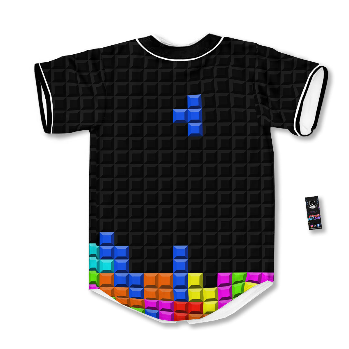 Video Game White Brick Puzzle Print Baseball Jersey-grizzshop