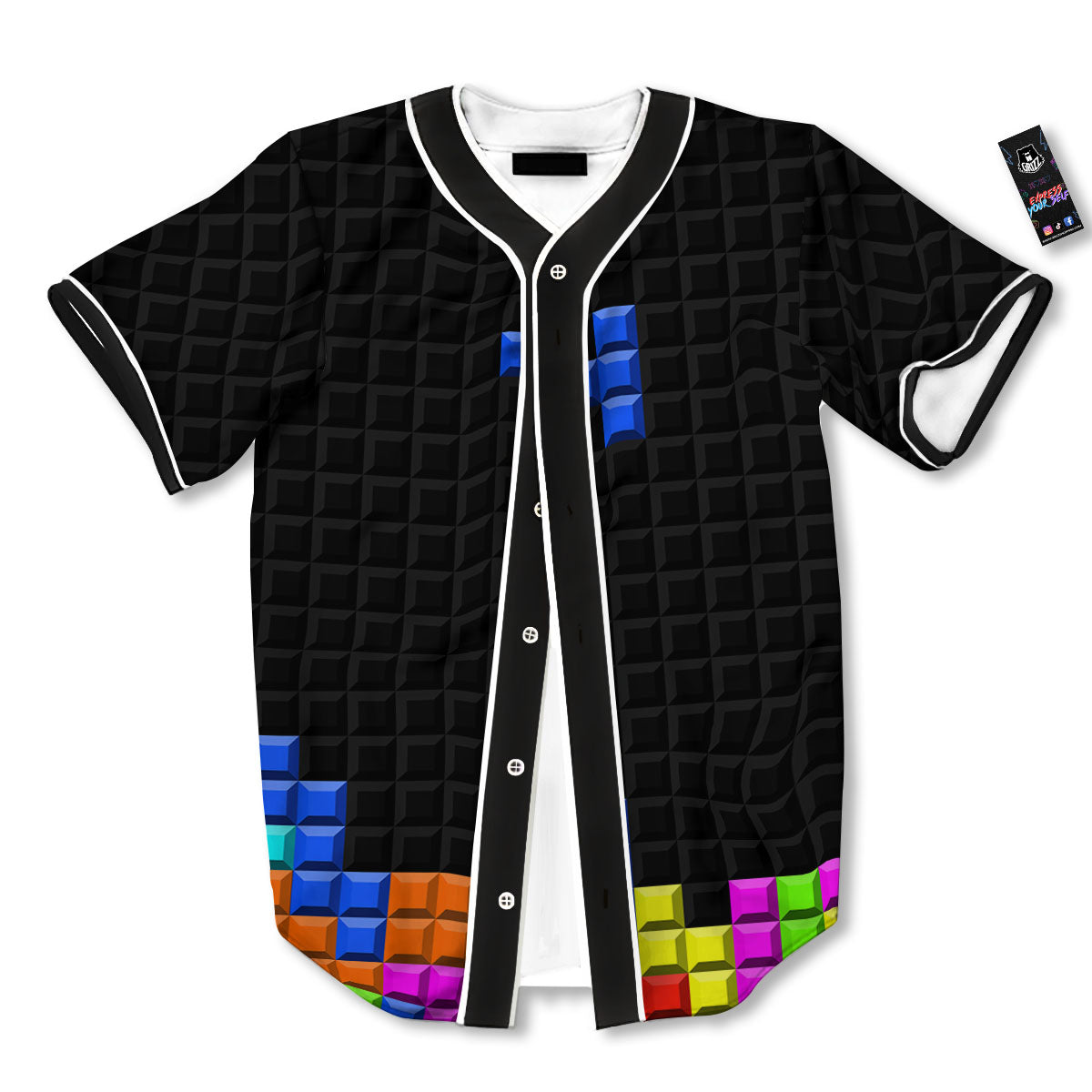 Video Game White Brick Puzzle Print Baseball Jersey-grizzshop