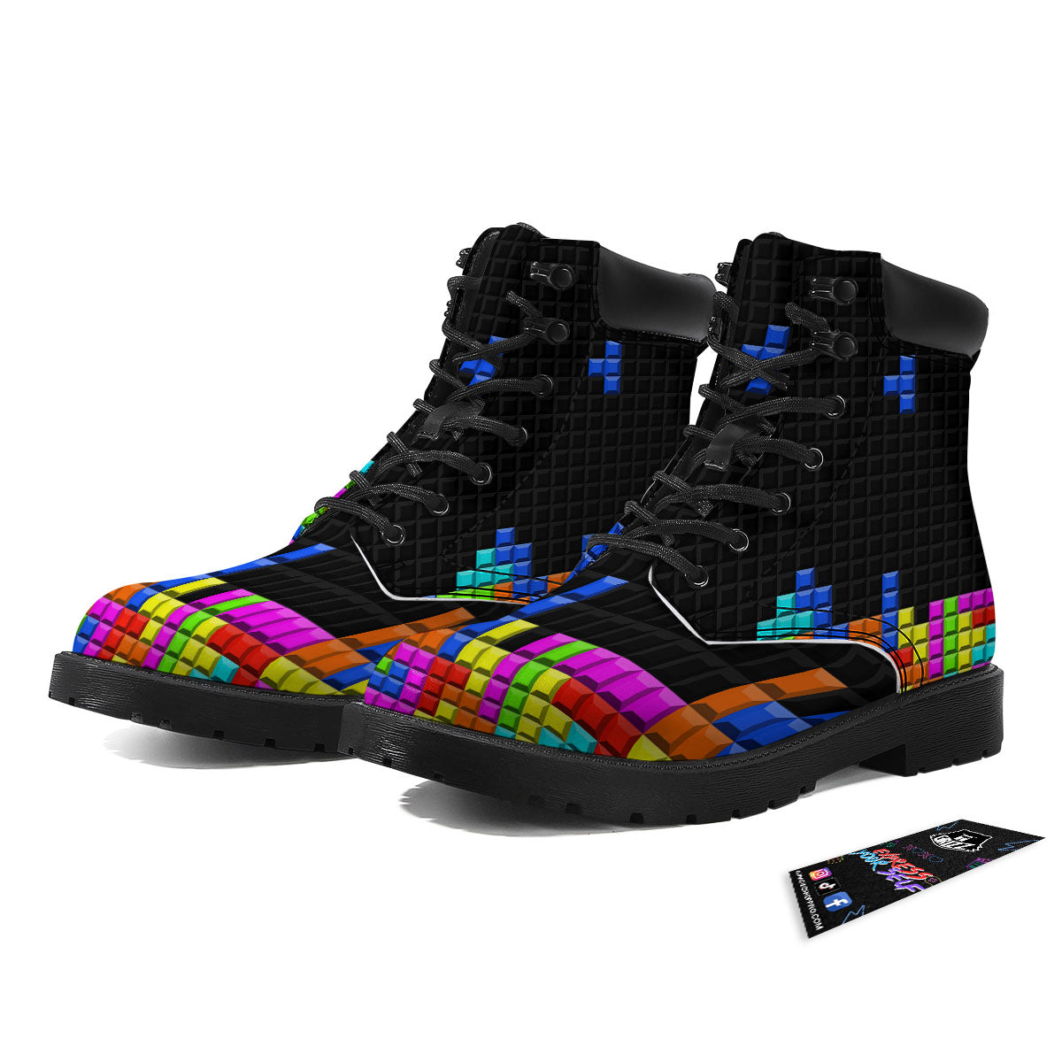 Video Game White Brick Puzzle Print Boots-grizzshop