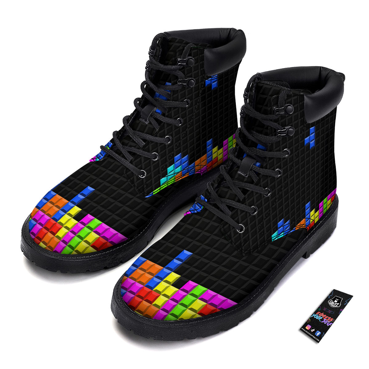 Video Game White Brick Puzzle Print Boots-grizzshop