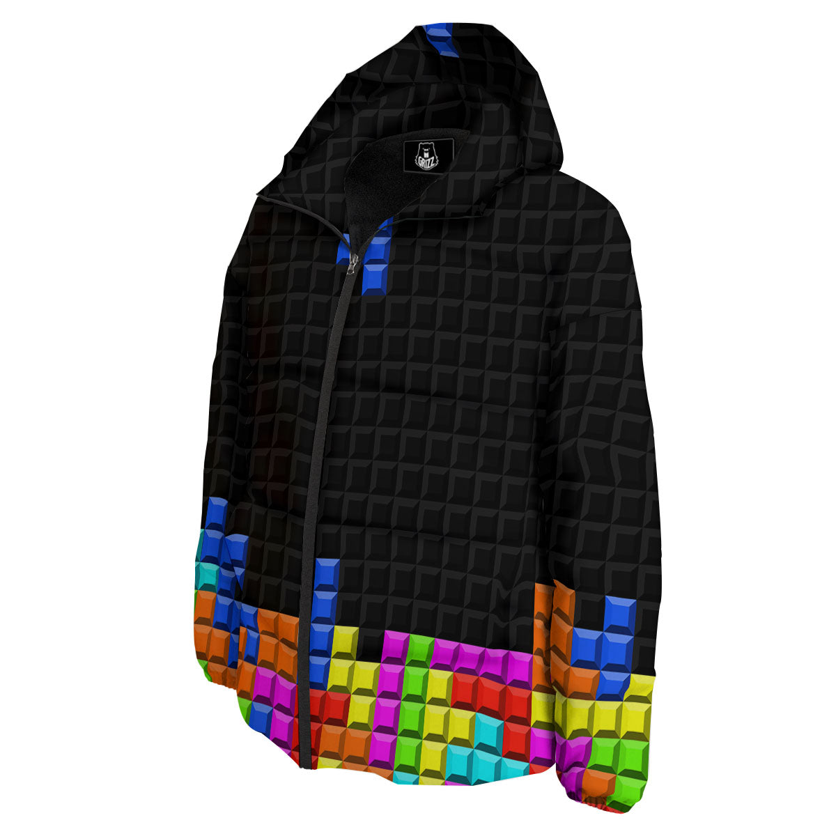 Video Game White Brick Puzzle Print Down Jacket-grizzshop