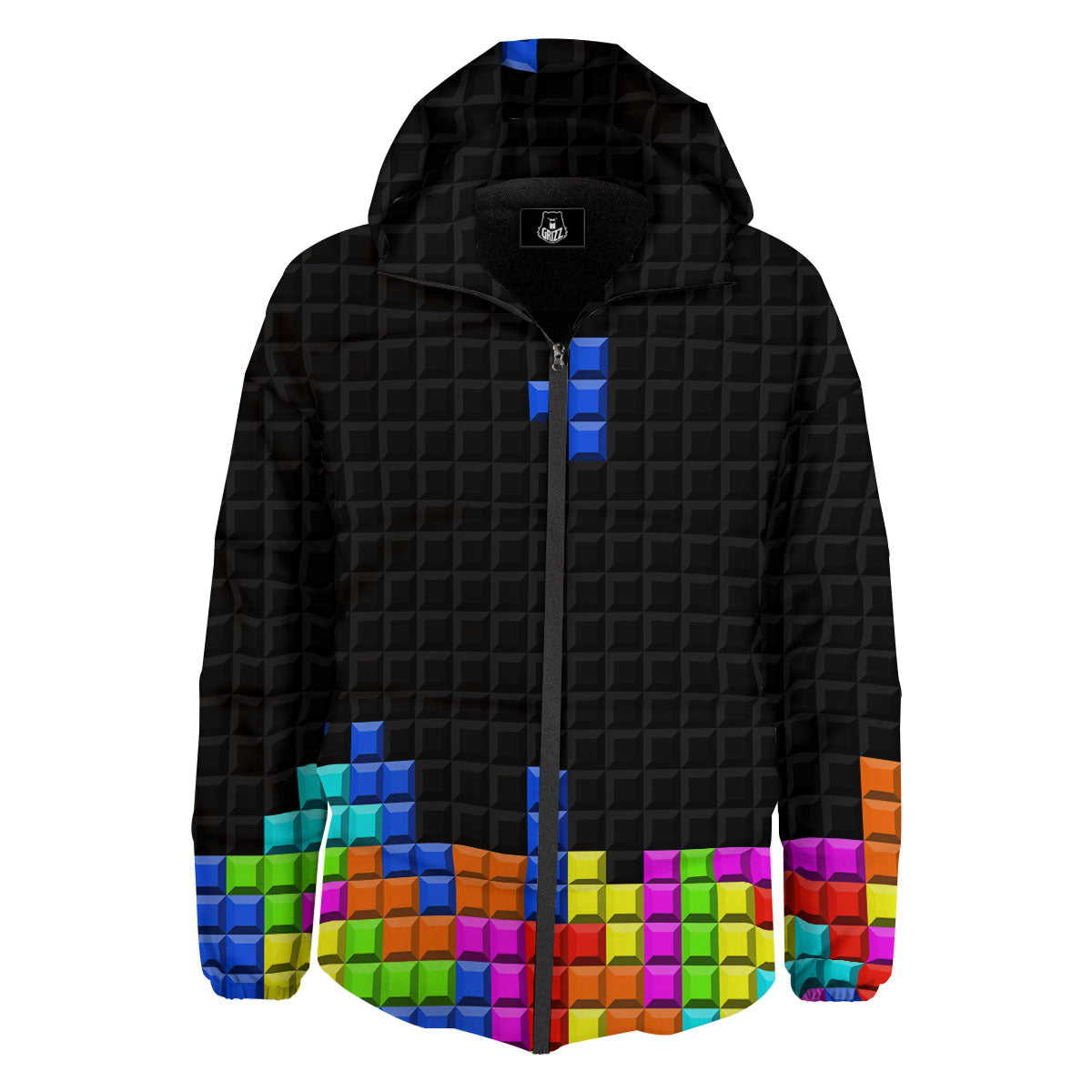 Video Game White Brick Puzzle Print Down Jacket-grizzshop