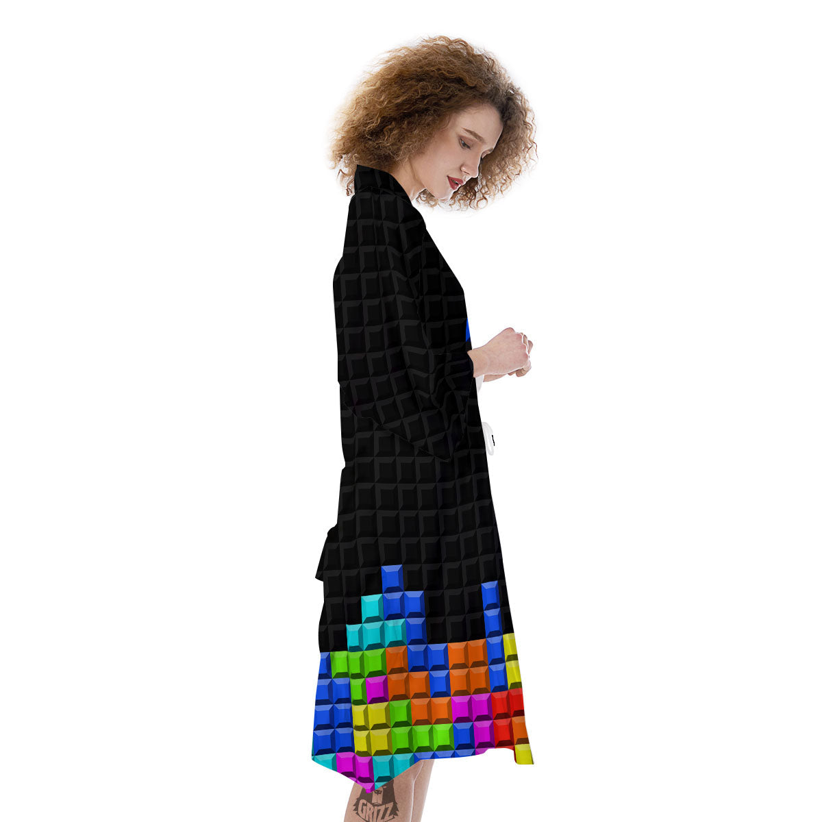 Video Game White Brick Puzzle Print Kimono-grizzshop